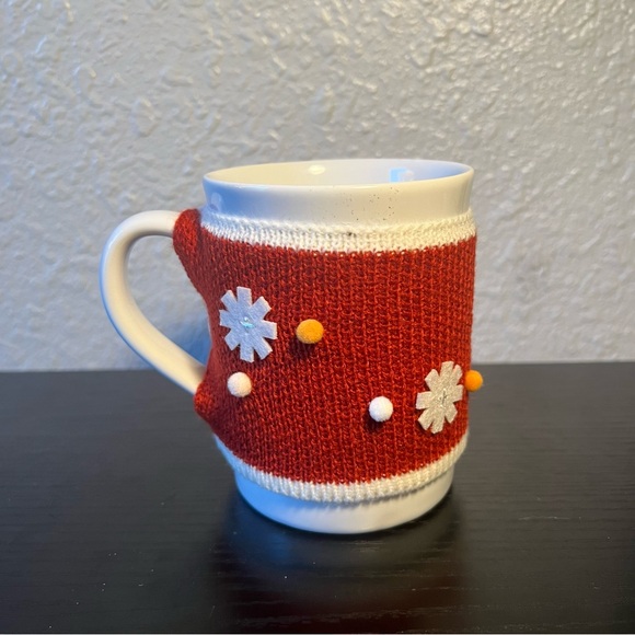 NEW Threshold White Stoneware Mug with Ugly Christmas Knit Sweater Cozy Sleeve - Picture 3 of 6